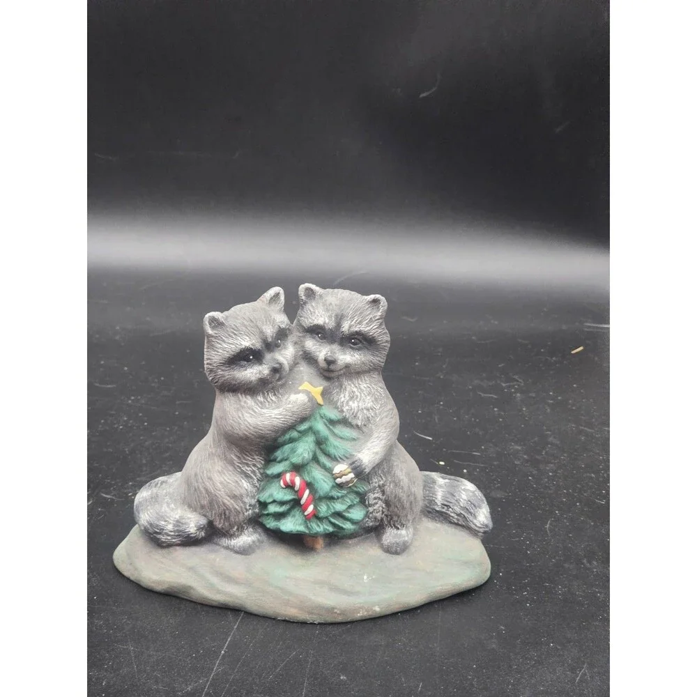 Penrose Cute Raccoons With Christmas Tree Figurine